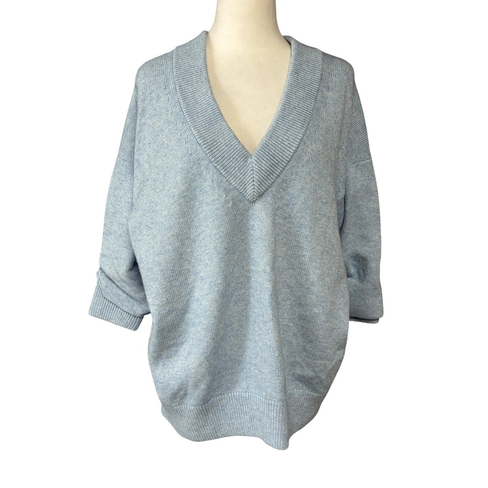 Alexander Wang Sweater Womens XS Blue Wool Blend V Neck Tie Back Knit Pullover